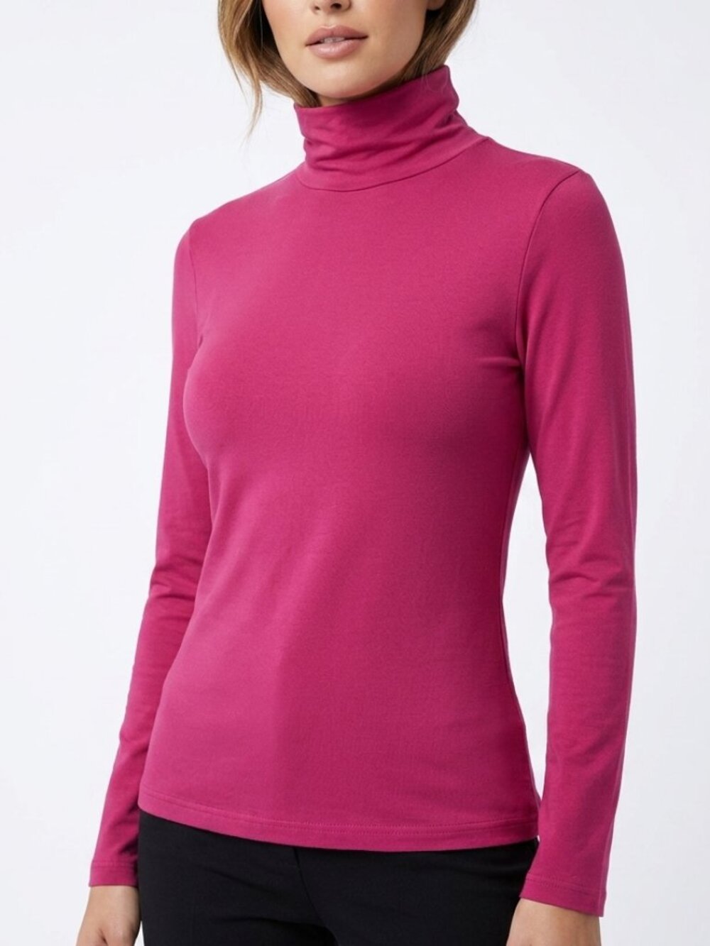Slim Fit MOTF Premium Magenta Jersey Turtleneck Long Sleeve Top Size M